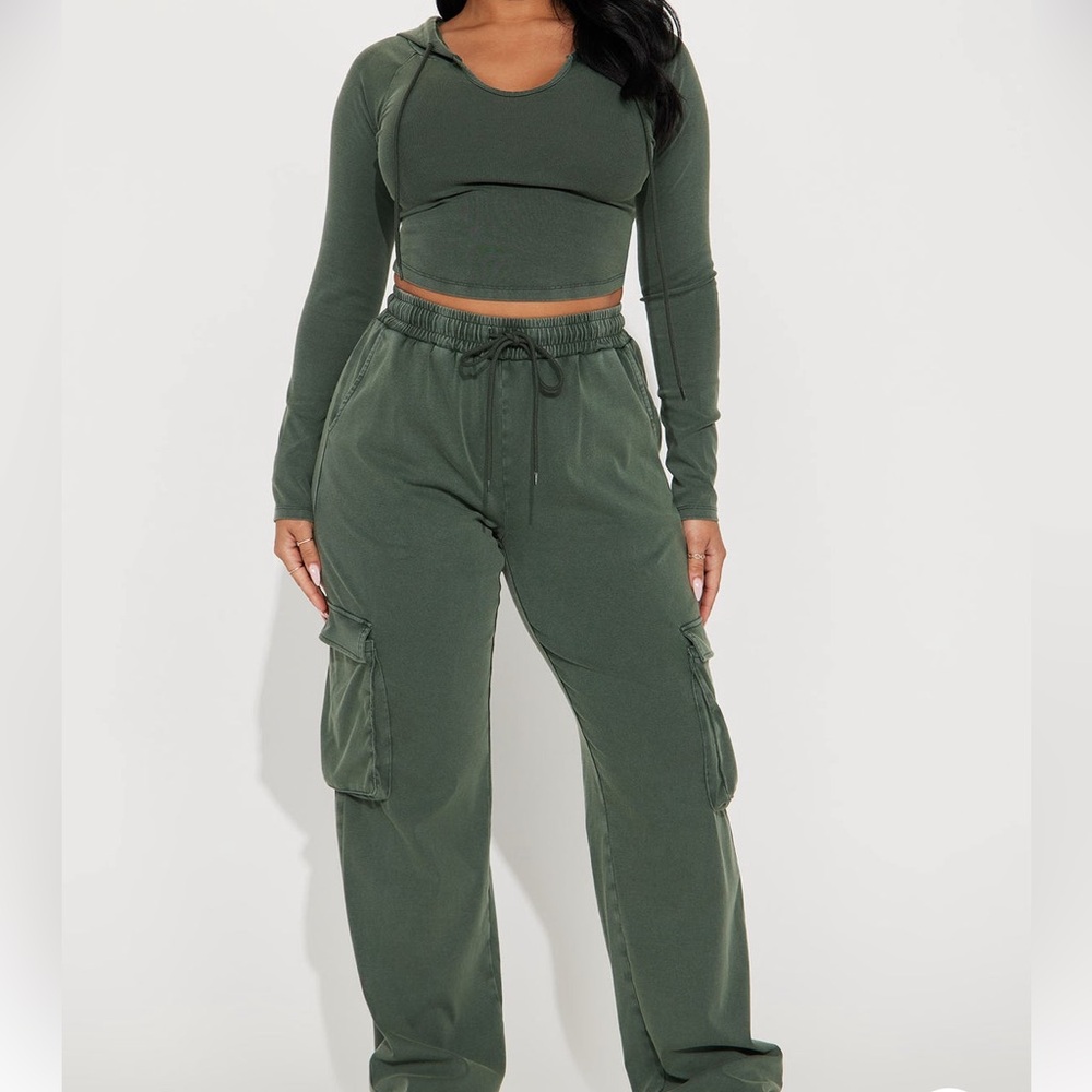 Keep It Casual Washed Pant Set - Olive